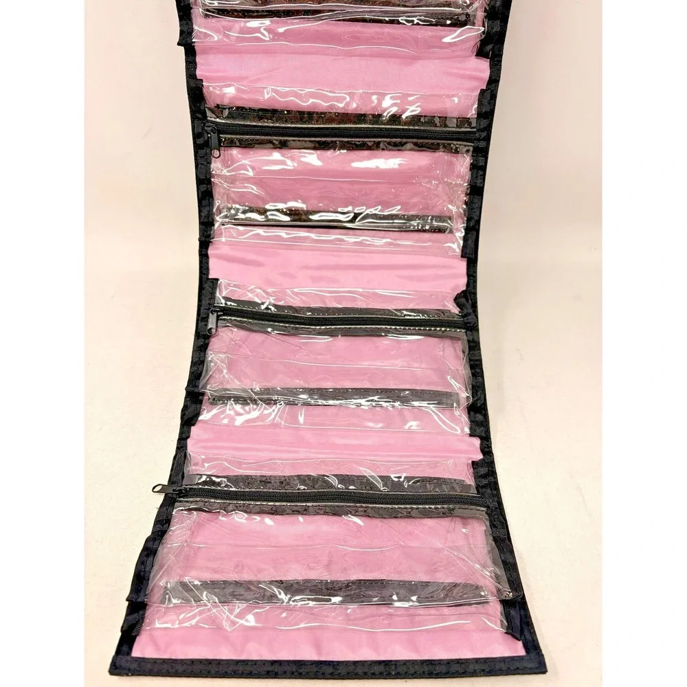 Mary Kay Hanging Travel Cosmetic Organizer Makeup Bag Black Pink Hearts Roll Up